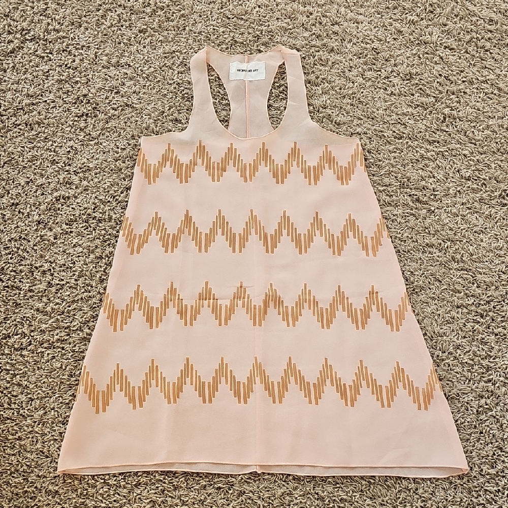 People Like Art Tunic Tank Top Mini Dress Peach Orange Small Sleeveless Sheer